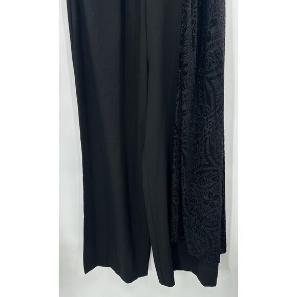 Tahari Arthur S Lavin Size 12p Black Velvet Wide Leg Jumpsuit Black Sparkle Slas - Picture 7 of 16
